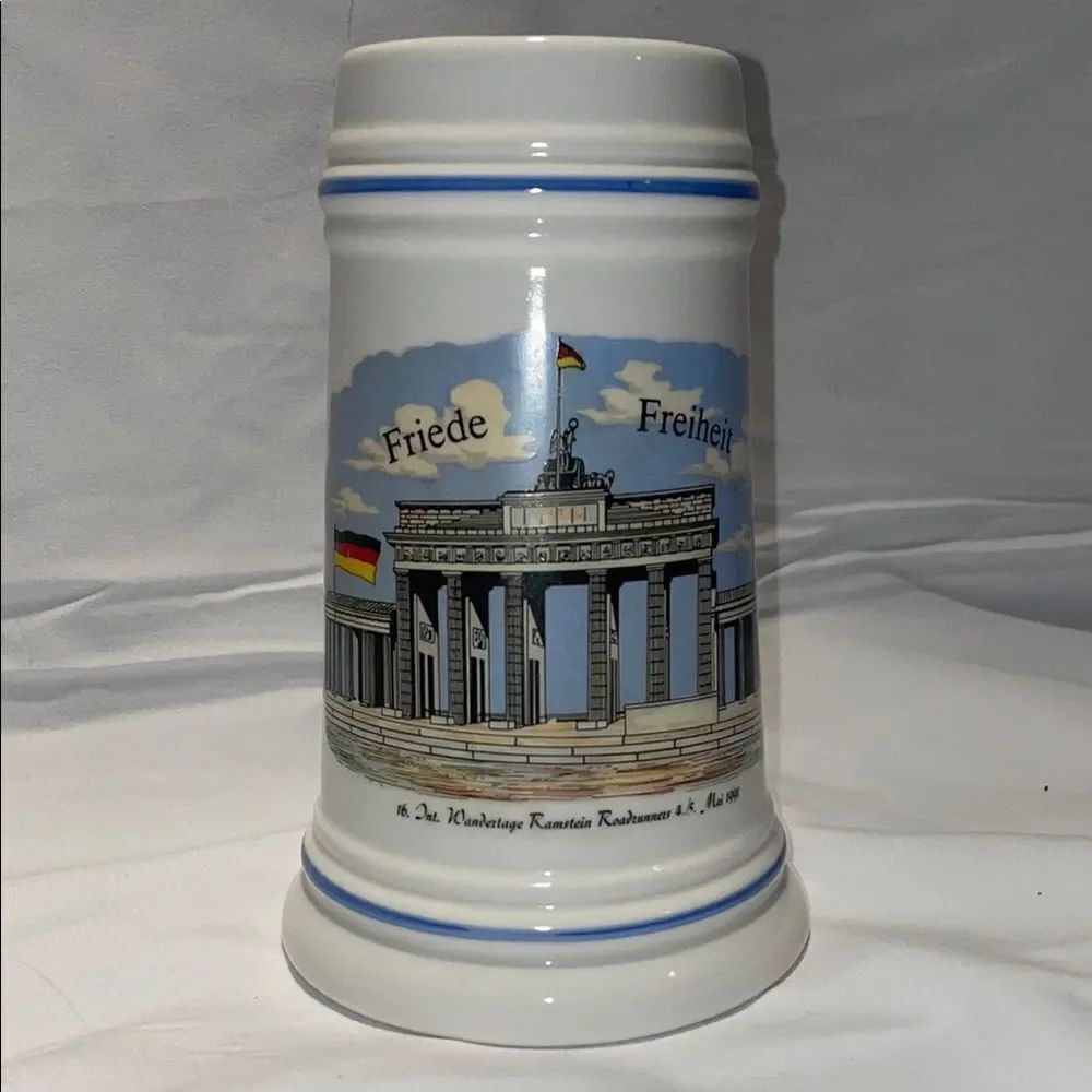 Ceramic Beer Stein with Blue Accents